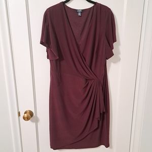 Chaps Mock Wrap Dress in Dark Wine Size XL